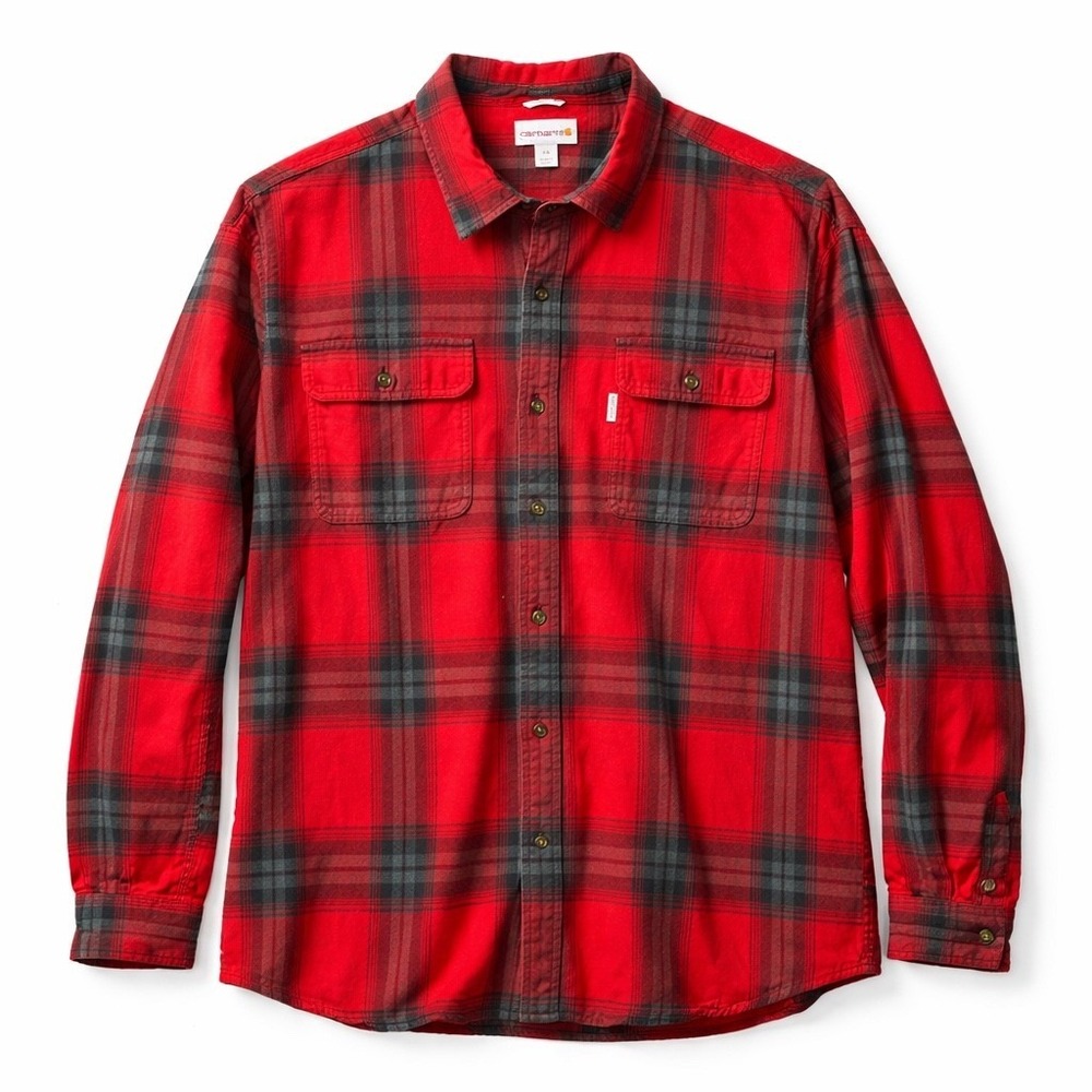 Carhartt Plaid Flannel Shirt Mens 2XL Red Rugged Workwear Lumberjack Outdoors